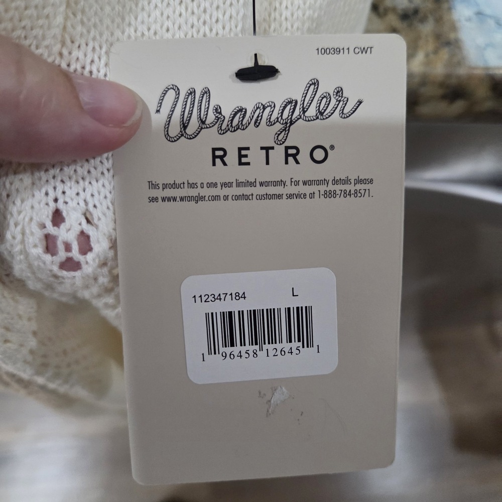 Wrangler Retro NWT Women's Large Cream Open Knit Long Sleeveless Cardigan